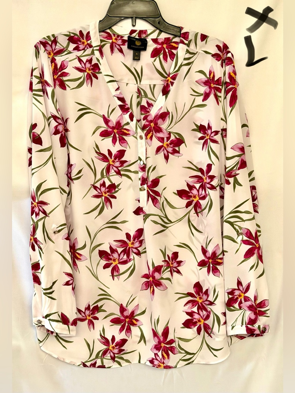 JM Collection White Tunic with Pink Floral Pattern